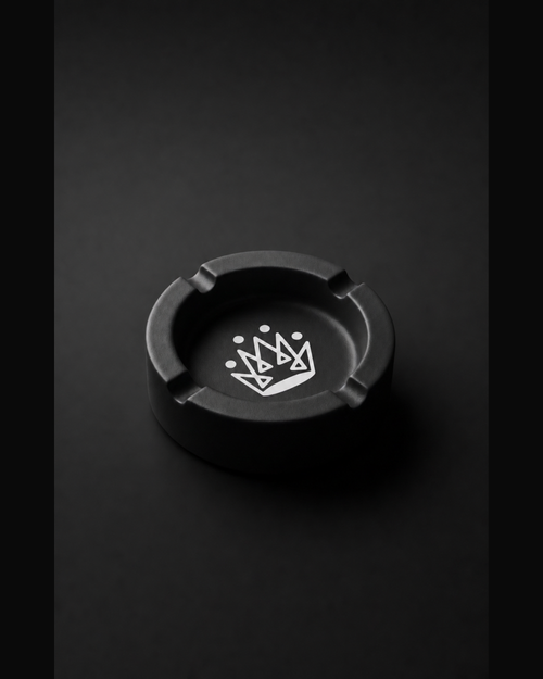 Originals CA matte black ceramic ashtray with crown emblem, studio product shot