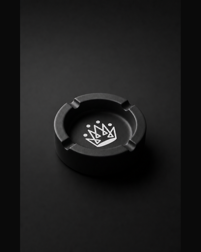 Originals CA matte black ceramic ashtray with crown emblem, studio product shot