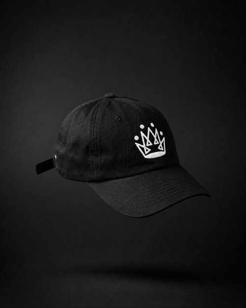 Originals CA matte black dad hat with embroidered crown, studio product shot