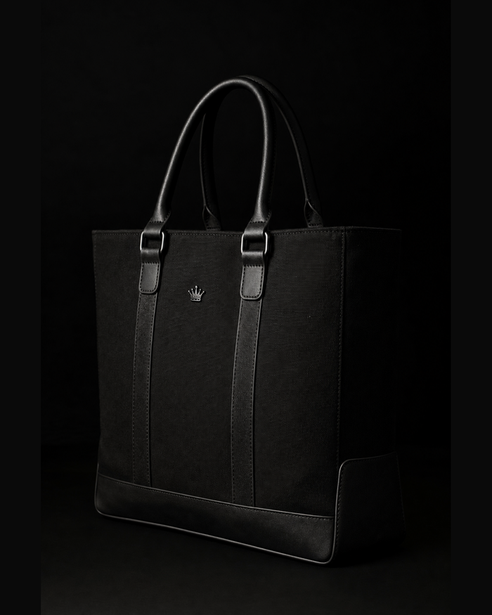 Originals CA matte black nylon gym tote with crown, studio product shot
