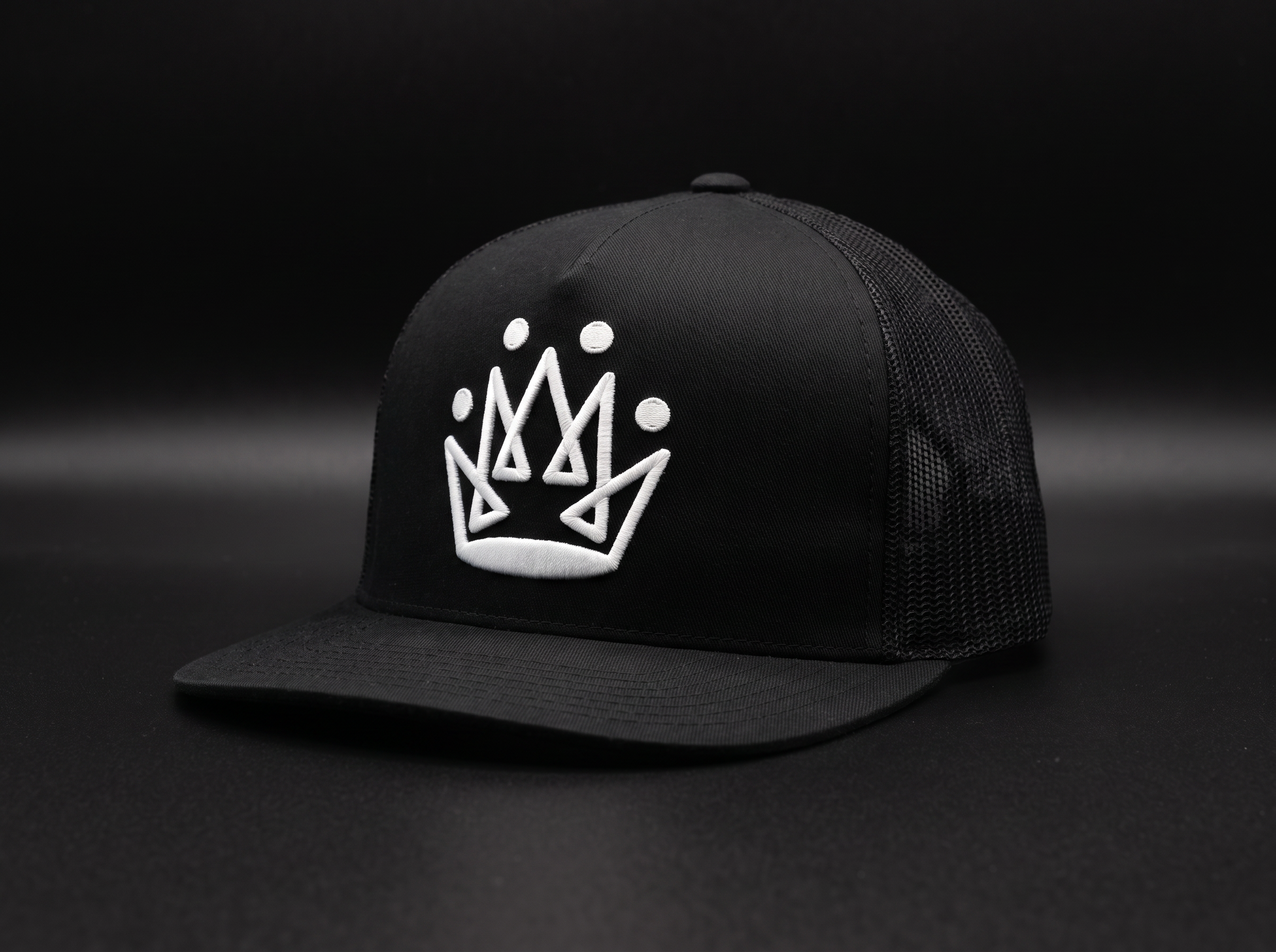 Originals matte-black trucker hat with embroidered white crown