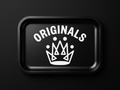 Originals matte-black rolling tray with white crown printed corner