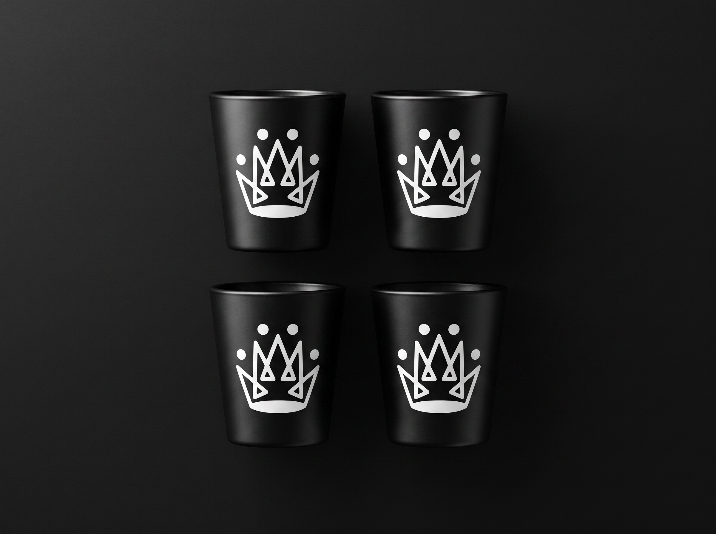 Set of matte-black shot glasses with white ORIGINALS crown