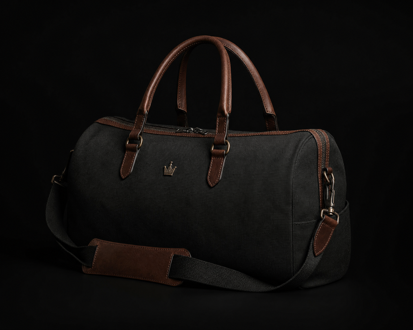 Originals black canvas duffle bag with brown leather trim and crown